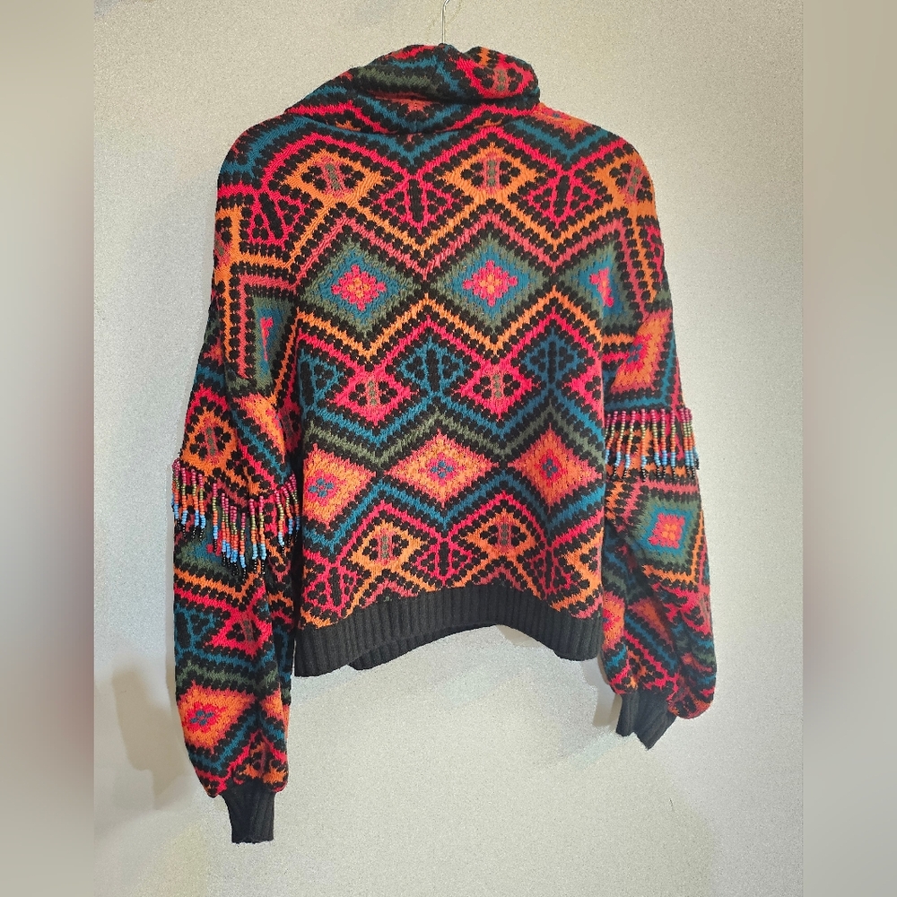 Farm Rio Rauti Beaded Fringe Tassel High Neck Sweater - Picture 8 of 8